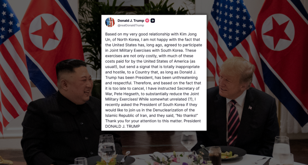 Trump Cites Ties With Kim Jong Un to Cut US-South Korea Military Drills